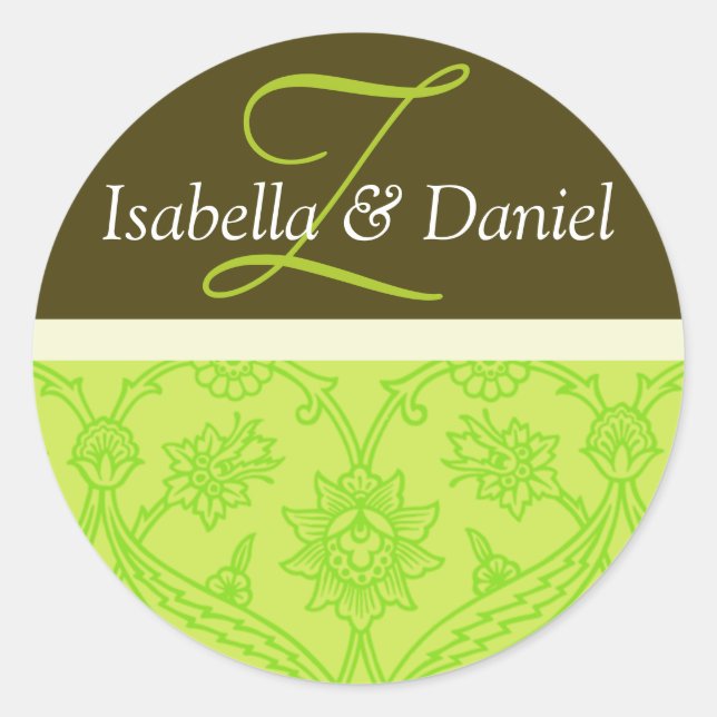 Bride- und Groom-Green-Monogramme für Umschläge Runder Aufkleber (Vorderseite)
