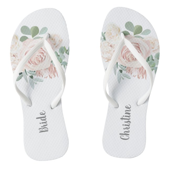 Bride Wedding Blush Pink Bläschen Eukalyptus Flip Flops (Fußbett)