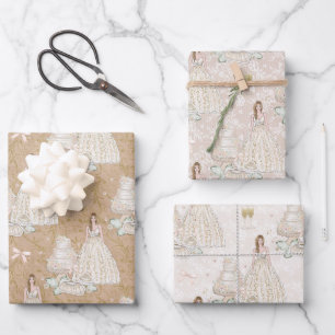 Bride Wedding Cake Gold Glitzer Geschenkpapier Set