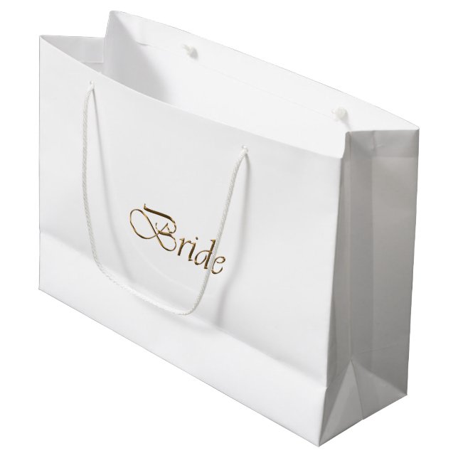 Bride White Gold Drehbuch elegante Hochzeit Große Geschenktüte (Vorderseite Schrägansicht)