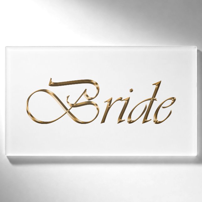 Bride White Gold-Drehbuch Kalligrafie elegant chic Namenschild (Vorderseite)