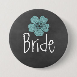 Bride Wild Aquamarine Rose Chalkboard Button
