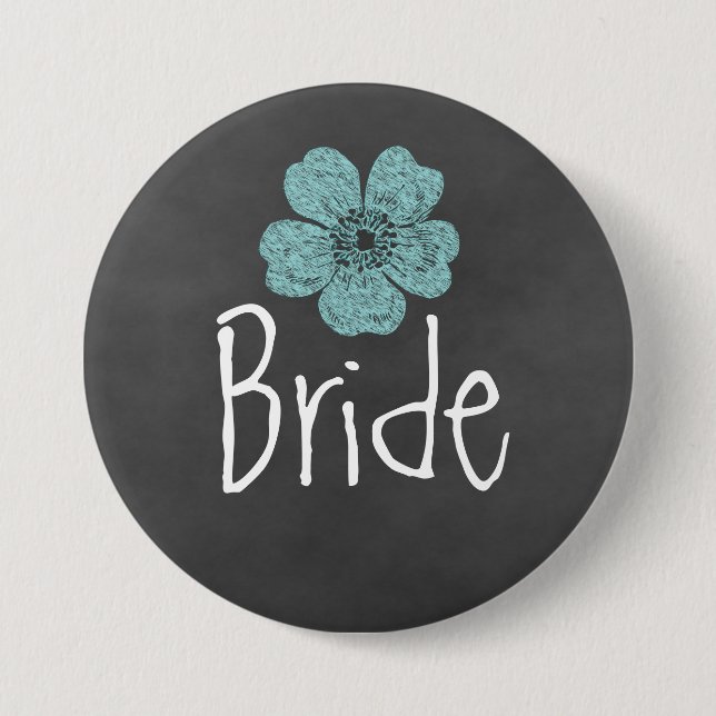 Bride Wild Aquamarine Rose Chalkboard Button (Vorderseite)