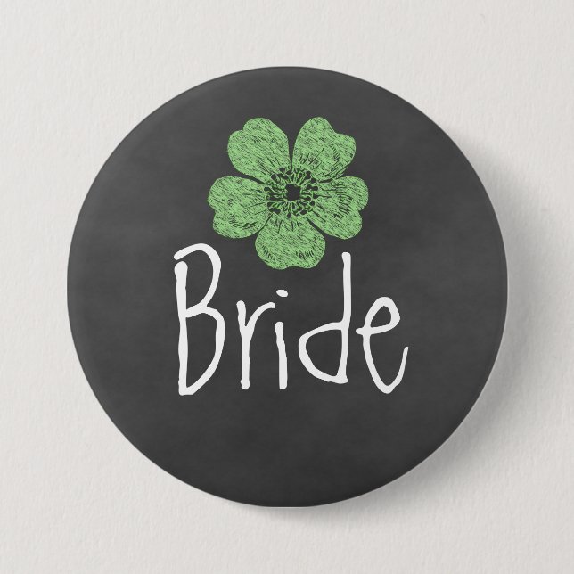 Bride Wild Green Rose Chalkboard Button (Vorderseite)