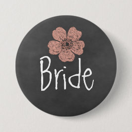Bride Wild Peach Rose Chalkboard Button