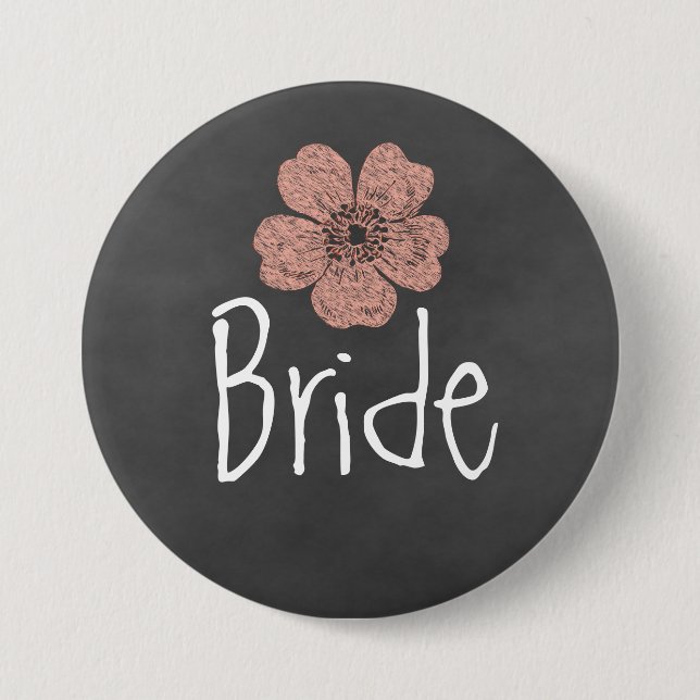 Bride Wild Peach Rose Chalkboard Button (Vorderseite)
