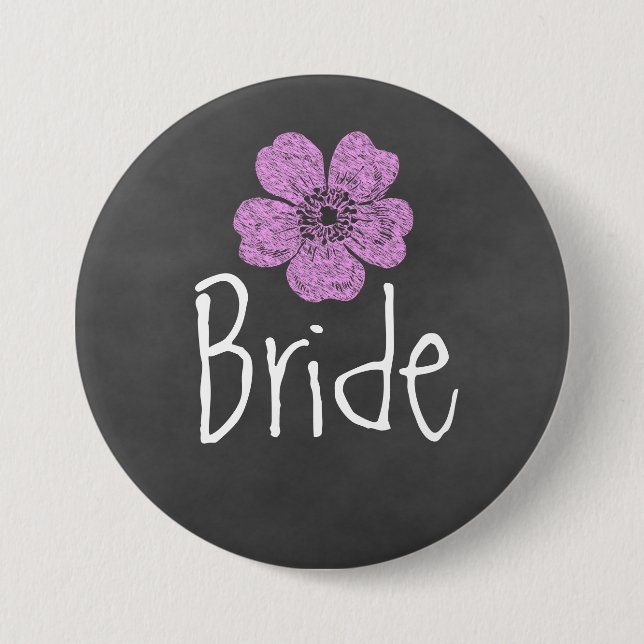 Bride Wild Pink Roses Chalkboard Button (Vorderseite)