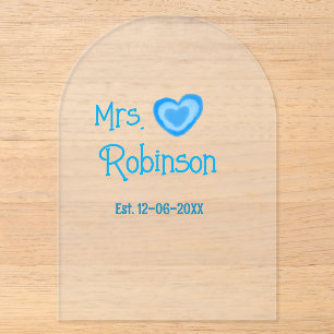 Bride zu Mrs. Name Datum blau Herz Wassercolo Acryleinladungen