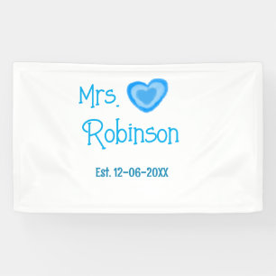 Bride zu Mrs. Name Datum blau Herz Wassercolo Banner