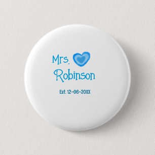 Bride zu Mrs. Name Datum blau Herz Wassercolo Button