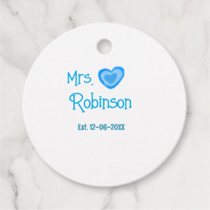 Bride zu Mrs. Name Datum blau Herz Wassercolo Geschenkanhänger