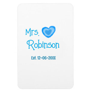 Bride zu Mrs. Name Datum blau Herz Wassercolo Magnet