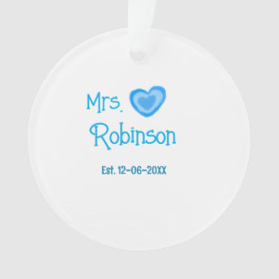 Bride zu Mrs. Name Datum blau Herz Wassercolo Ornament