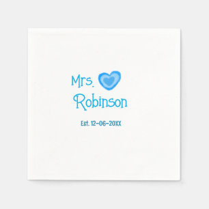 Bride zu Mrs. Name Datum blau Herz Wassercolo Serviette