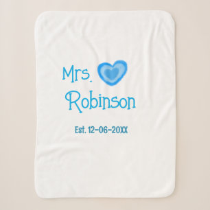 Bride zu Mrs. Name Datum blau Herz Wassercolo Sherpadecke