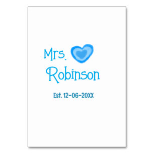 Bride zu Mrs. Name Datum blau Herz Wassercolo Tischnummer