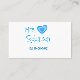 Bride zu Mrs. Name Datum blau Herz Wassercolo Visitenkarte