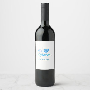 Bride zu Mrs. Name Datum blau Herz Wassercolo Weinetikett