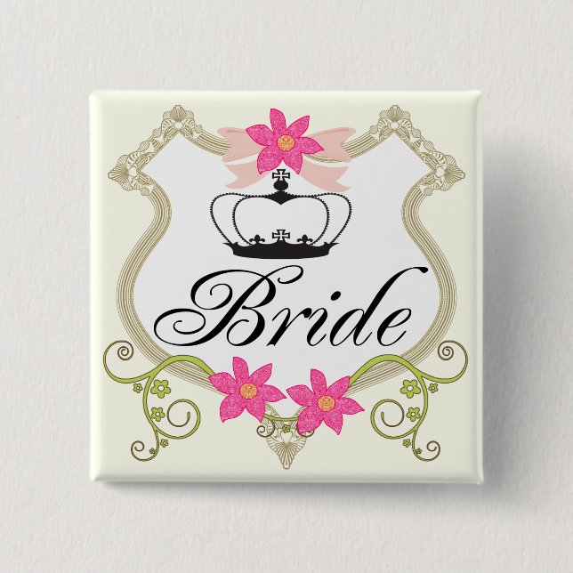 Brides Bows, Blume und Tiaras Wedding Abzeichen Button (Vorderseite)