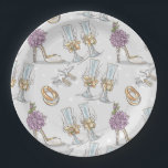 Bride's Bridal Shower  Pappteller<br><div class="desc">A Pattern Of Wedding Symbols For Couples Wedding Rings,  Champagne Glasses,  White Doves and Brides Shoe Paper Plates</div>