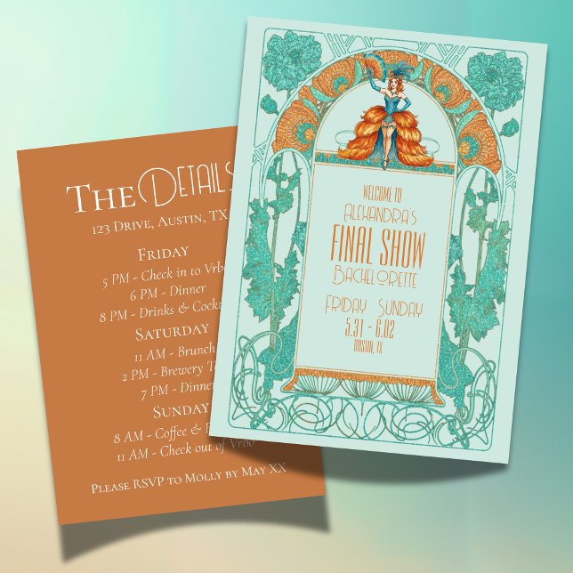 Bride's Final Show Showgirl Bachelorette Tour Einladung (Celebrate your Bride-to-be's final act with this Bride's Final Show Showgirl Bachelorette Itinerary!)