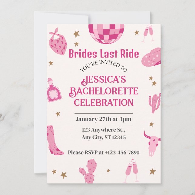 Brides Last Ride Bachelorette Wochenende Ausflug Einladung (Vorderseite)