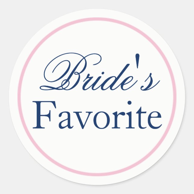 "Bride's Lieblings" Hochzeitsaufkleber Rosa/Marine Runder Aufkleber (Vorderseite)