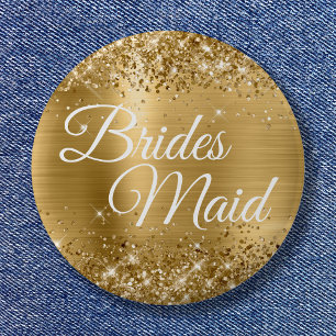 Brides Maid Glittery Gold Foil Button