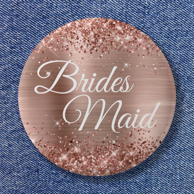 Brides Maid Glittery Rose Button (Brides Maid Glittery Rose Gold Foil Button)