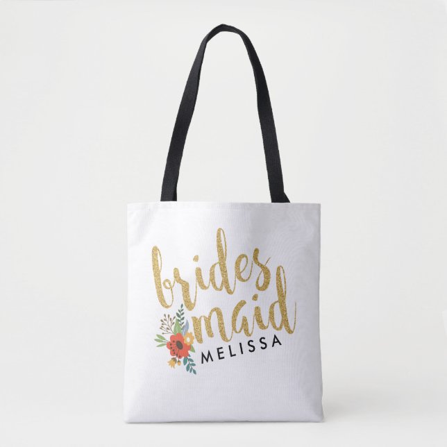 Brides Maid Gold Glitzer Skripttext Tasche (Vorderseite)