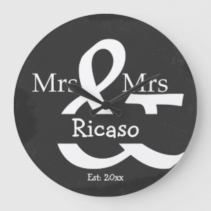 Brides Mrs And Mrs Personalized Faux Chalkboard Große Wanduhr