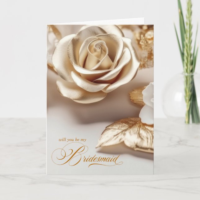 Bridesmaid-Anfrage Gold farbige Rose Einladung (Vorderseite)