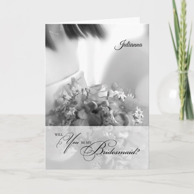 Bridesmaid-Anfrage in Schwarz und Weiß Einladung (Vorderseite)