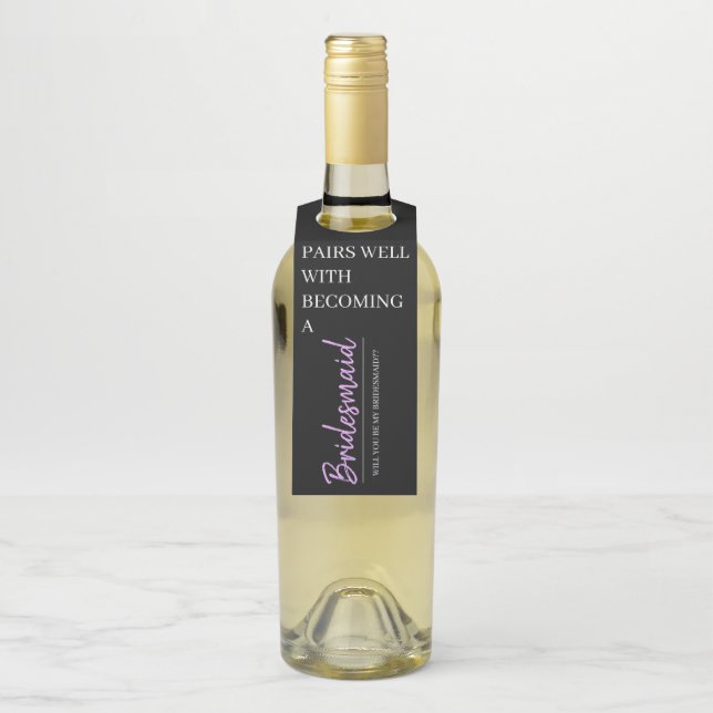 Bridesmaid-Ankündigung Weinetikett Flaschenanhänger (Auf Flasche)