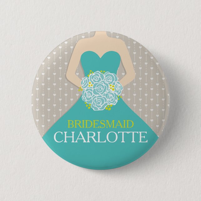 Bridesmaid Aqua-Kleid mit dem Namen Hochzeitsknöpf Button (Vorderseite)