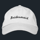Bridesmaid Bachelorette Baseball-Hut bestickt Bestickte Baseballkappe<br><div class="desc">Dieser bestickte trendige Bridesmaid Bachelorette-Baseball-Hut ist das Muss für Ihre Brautkleide haben. Dieser weiße Baseball aus Bridesmädchen macht das perfekte Geschenk für eine Brautjungfrau oder als Party Merch. Modernes minimalistisches Design mit schlichter schwarz-kursiver Schriftart.</div>