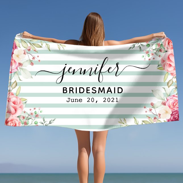 Bridesmaid Bachelorette Personalisierter Name Strandtuch (Bridesmaid Bachelorette Personalized Name Beach Towel)