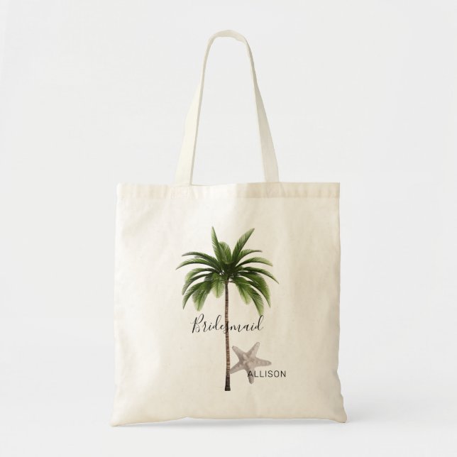 Bridesmaid Beach Wedding Palm Tree Personalisiert Tragetasche (Vorne)