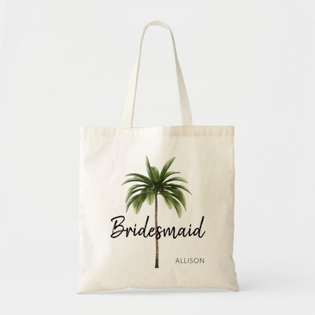 Bridesmaid Beach Wedding Palm Tree Personalisiert Tragetasche (Vorne)
