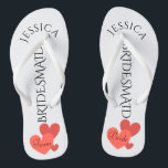 Bridesmaid Beach Wedding | Team Bride Flip Flops<br><div class="desc">Individuell gestaltete, romantische Strandhochzeit dreht Flop-Sandalen - Gespeichertes Herzdesign ganz unten. Reads Team, dann Bride, auf anderen Sandalen in eleganten Buchstaben. Bridesmaid wird in eleganten, schwarzen Buchstaben in der Mitte bedruckt. Wechseln Sie in Brautparty-Mitglieder, wie Blume Mädchen oder Trauzeugin. Personalisierter Name oben in gebogenen Buchstaben. Hübsche Gastgeschenke Hochzeiten für Mitglieder...</div>