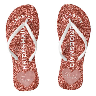 Bridesmaid Beach Wedding Team Bride Rose Gold Flip Flops