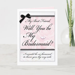 Bridesmaid Best Friend Beautiful Pink Roses Hearts Karte