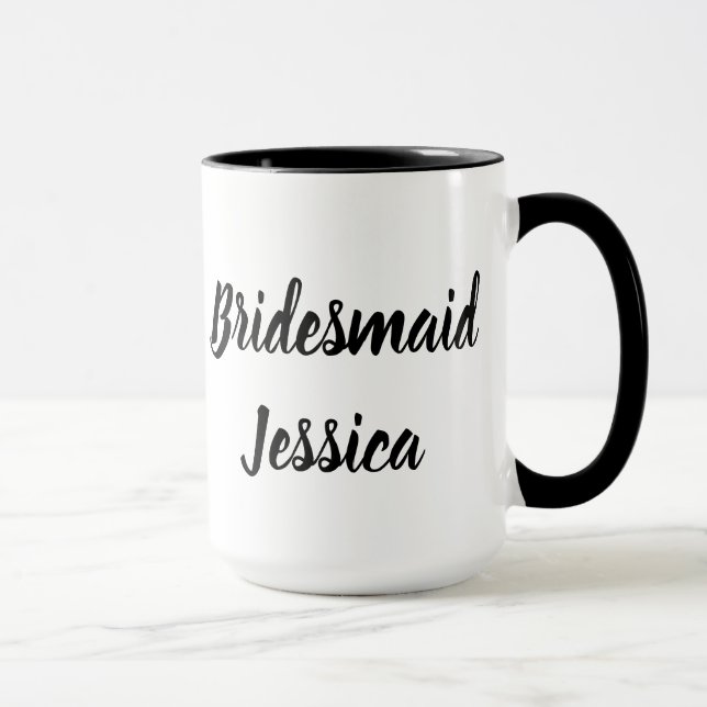 Bridesmaid Black Elegant Script Geschenke Hochzeit Tasse (Rechts)