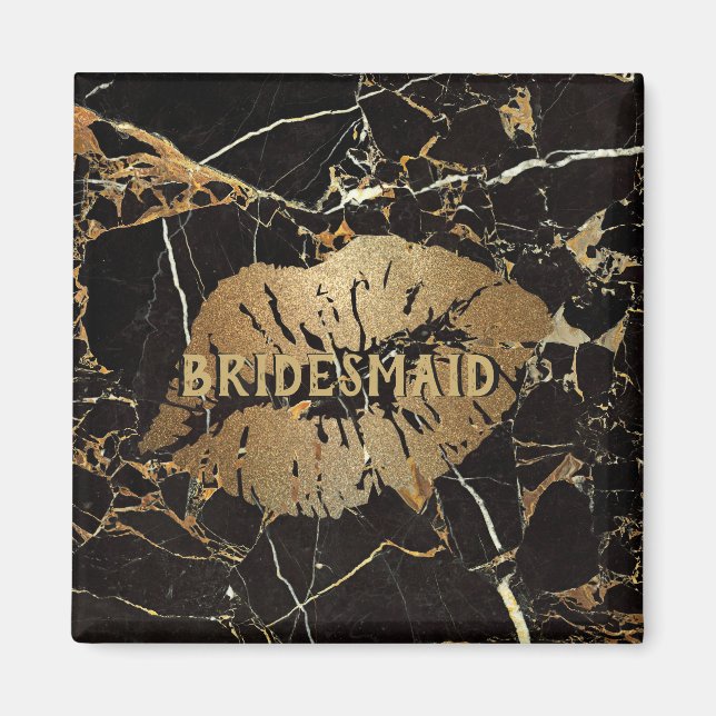 Bridesmaid Black Gold Marble Lips Personalisiert Magnet (Vorne)
