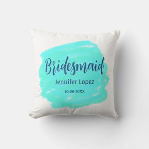 Bridesmaid blau grün Aquarellfarbe Name Datum ange Kissen