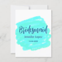 Bridesmaid blau grün Aquarellfarbe Name Datum ange