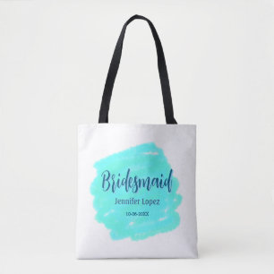 Bridesmaid blau grün Aquarellfarbe Name Datum ange Tasche