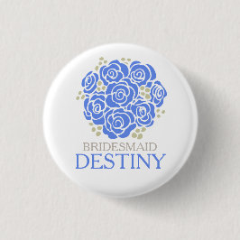 Bridesmaid blauen posy mit dem Namen Hochzeitsknöp Button