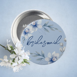 Bridesmaid Blue Floral Brautparty Button