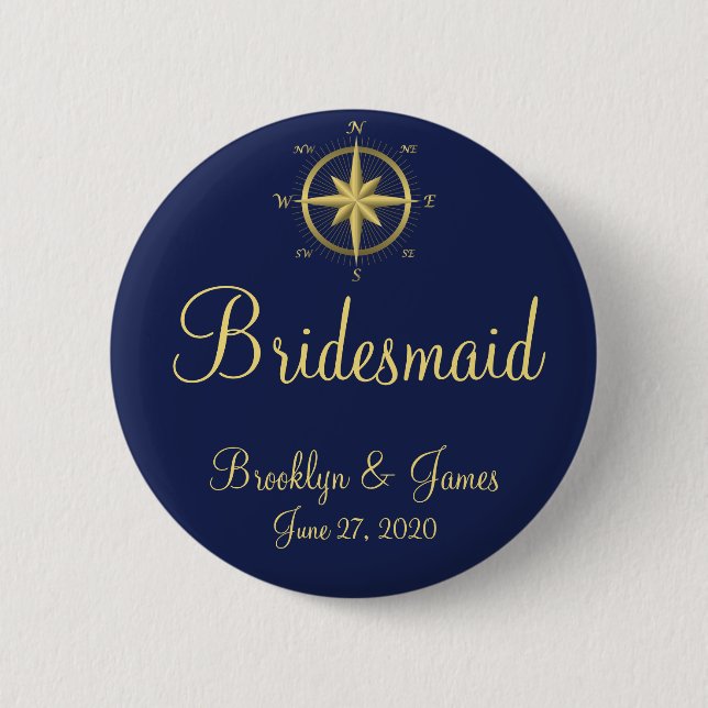 Bridesmaid Blue Nautical Wedding Buttons (Vorderseite)